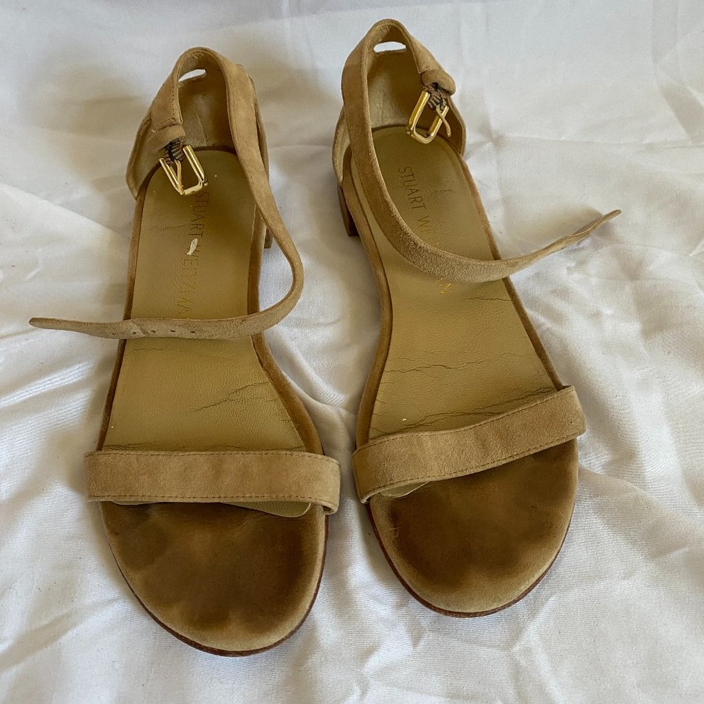 Stuart Weitzman Nudist Flat Sandal Beige Suede 5